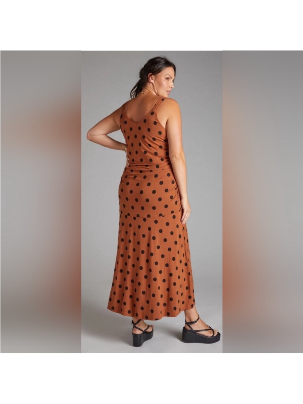 NWT Anthropologie Polka Dot Ruched Midi Dress, Size XS - Picture 2 of 12